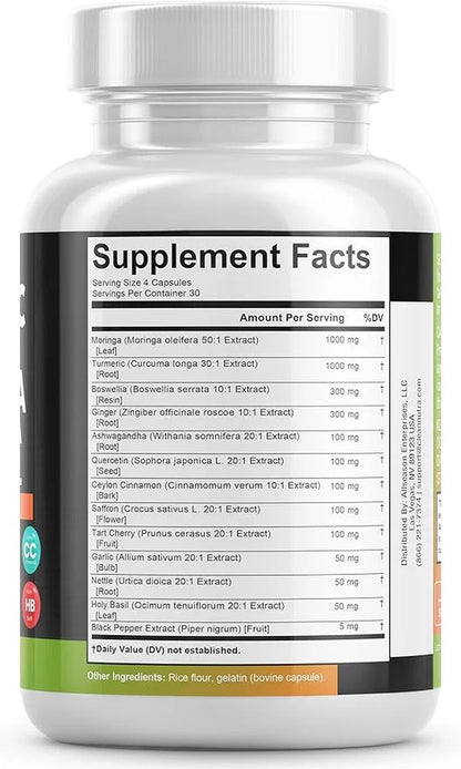 Turmeric Curcumin 30000Mg Ginger 3000Mg Moringa 50000Mg Boswellia 3000Mg Saffron 2000Mg - Joint Support Supplement for Women and Men with Ceylon Cinnamon, Quercetin, Tart Cherry - 120 Caps